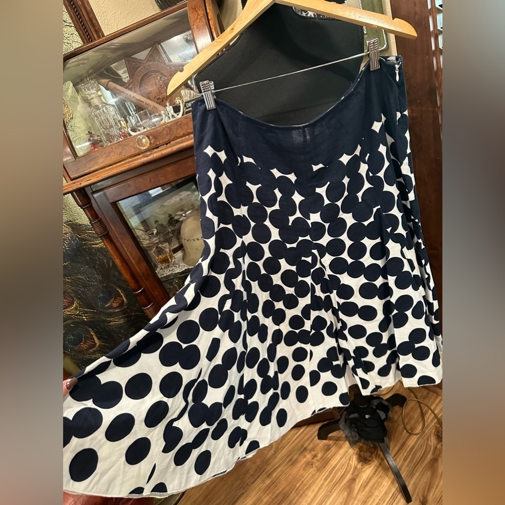 EUC Emma James Polka Dot High Waisted Art Deco Skirt dark navy blue & white  14